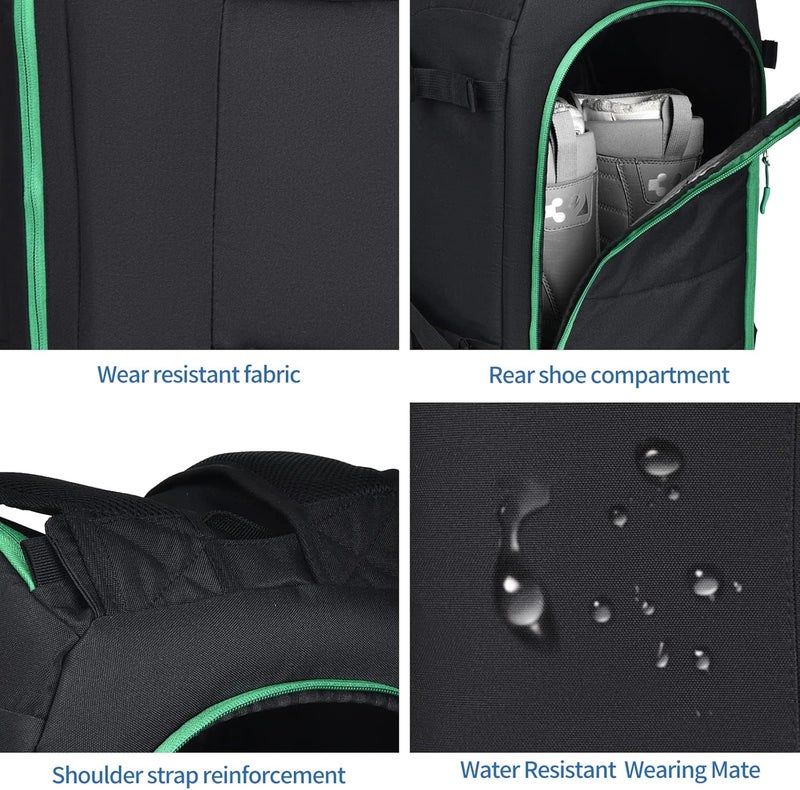 FeedMoo Ski Boot Bag Black Cooler Backpack 50L Waterproof Snowboard Travel Luggage Snow Bags for Youth Men Ski Helmet Goggles Gloves Skiing Gear Accessories - Image 5
